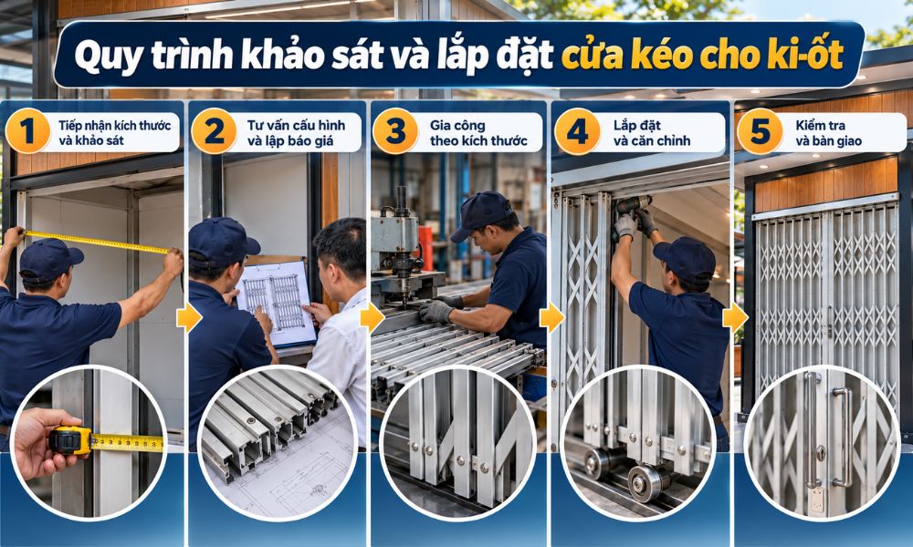 Quy trình khảo sát và lắp đặt cửa kéo cho ki-ốt