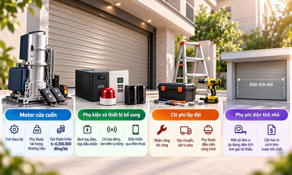 Những chi phí chưa bao gồm trong giá 1m² cửa cuốn